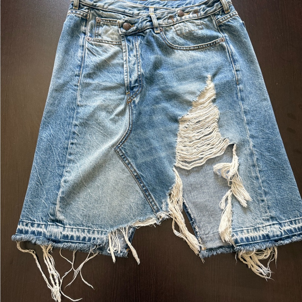 R13 Blue Asymmetrical Pencil Skirt